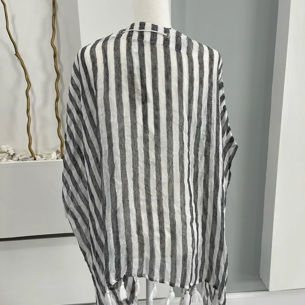 Chico's Black and White Striped Tassel Throw